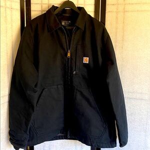 Carhartt Washed Duck Sherpa Lined Field Coat Jacket Black Canvas Large NEW